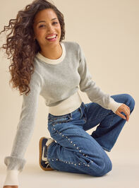 Lyla Banded Hem Stripe Sweater Detail 4 - TULLABEE