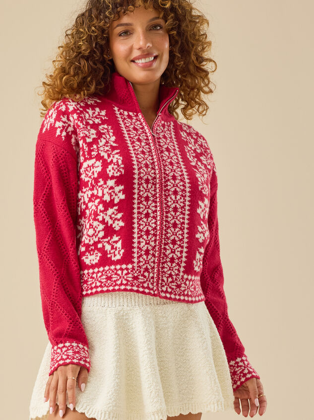 Kiley Fair Isle Zip Up Sweater Detail 3 - TULLABEE