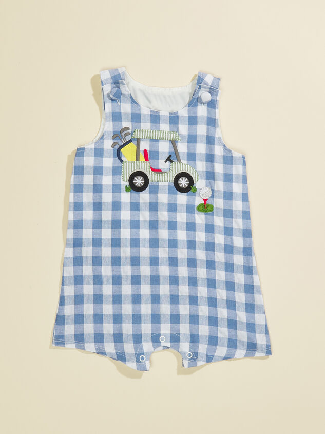 Gingham Golf Cart Romper by MudPie Detail 1 - TULLABEE