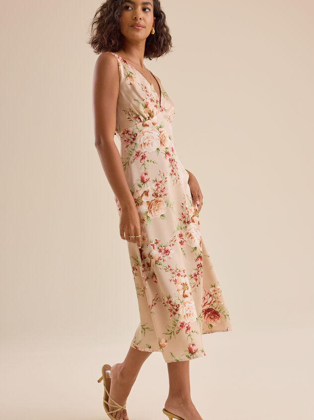 Andie Floral Satin Midi Dress Detail 2 - TULLABEE