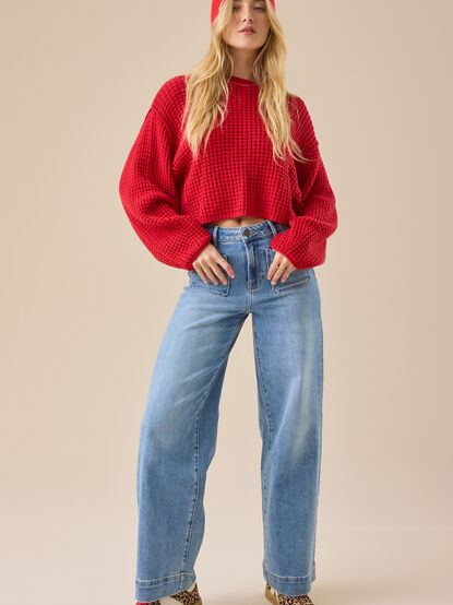 Makayla Waffle Cropped Sweater - TULLABEE