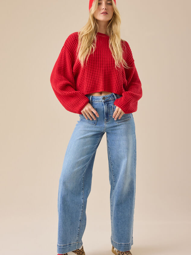 Makayla Waffle Cropped Sweater Detail 2 - TULLABEE