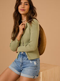 Mina Roll Cuff Denim Shorts Detail 7 - TULLABEE