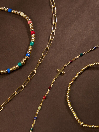 Painted Bead Cross Bracelet Set - TULLABEE