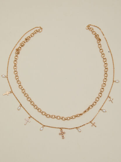 Pearly Cross Dangle Necklace - TULLABEE