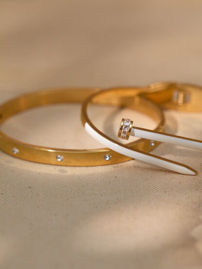 Stainless Steel Halo Wrapped Nail Bangle Set - TULLABEE
