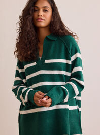 Cozy Compass Striped Collared Pullover Detail 2 - TULLABEE