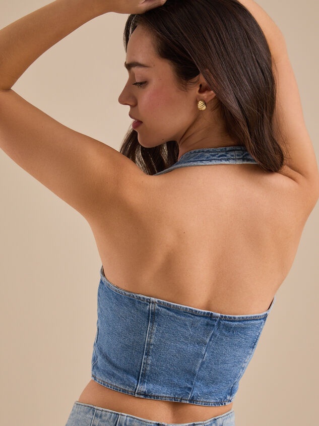 Tillie Denim Halter Vest Detail 4 - TULLABEE