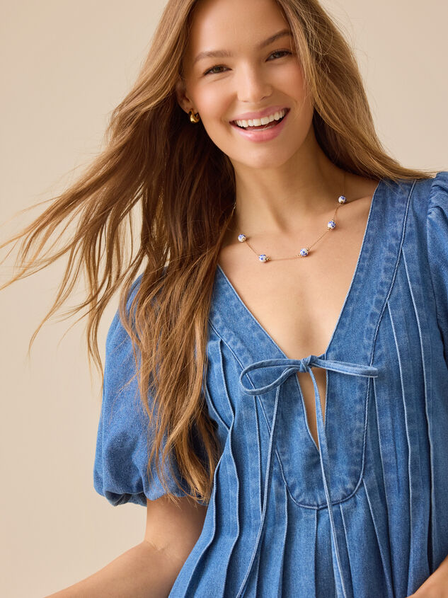 Evie Puff Sleeve Denim Romper Detail 3 - TULLABEE