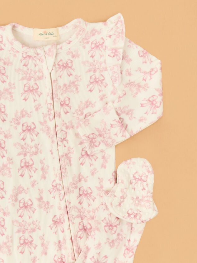 Bonnie Bows Toile Ruffle Footie Detail 2 - TULLABEE