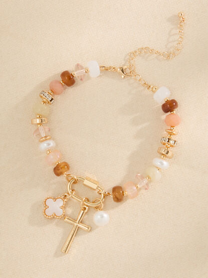 Beaded Carabiner Cross Charm Bracelet - TULLABEE