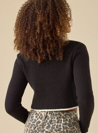 Annistyn Ribbed Tie Front Cardigan Detail 5 - TULLABEE