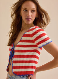 Greta Striped Tie Front Top Detail 3 - TULLABEE