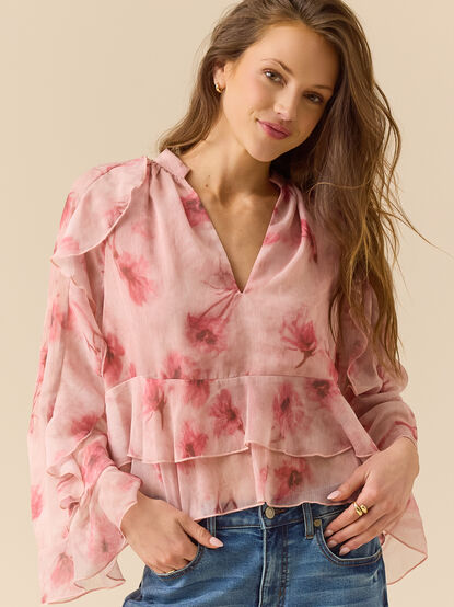 Kaia Floral Chiffon Ruffle Top - TULLABEE