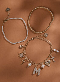 Bubble Monogram Charm Bracelet Set - M Detail 2 - TULLABEE
