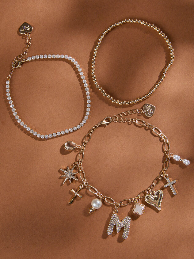 Bubble Monogram Charm Bracelet Set - M Detail 2 - TULLABEE