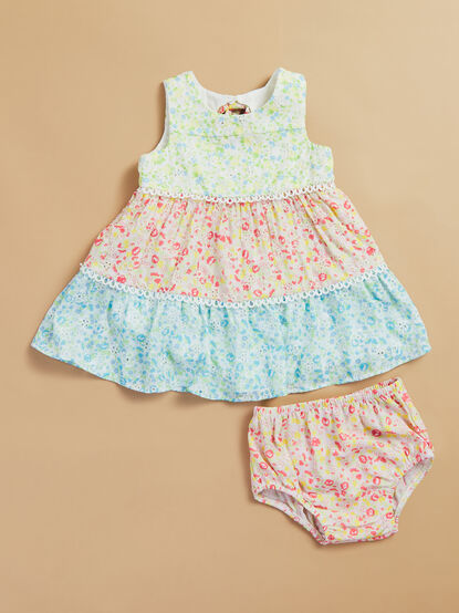 Emmie Floral Color Block Baby Dress and Bloomer Set - TULLABEE