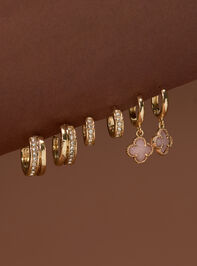 Crystal Clover Mini Hoop Earring Set - TULLABEE