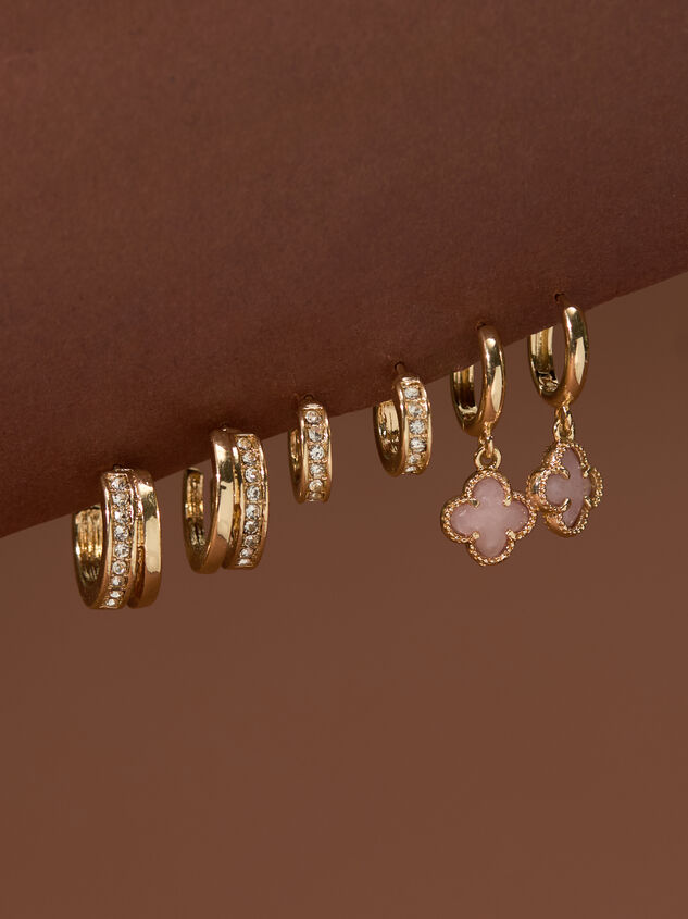 Crystal Clover Mini Hoop Earring Set - TULLABEE