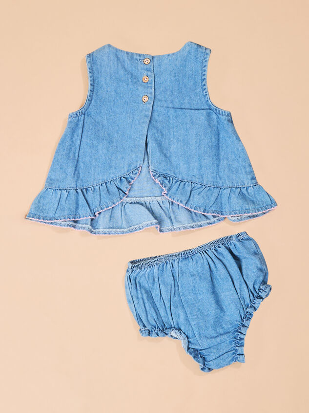 Angie Denim Flower Pinafore Set by Mud Pie Detail 3 - TULLABEE