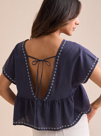 Phia Embroidered Trim Top Detail 2 - TULLABEE