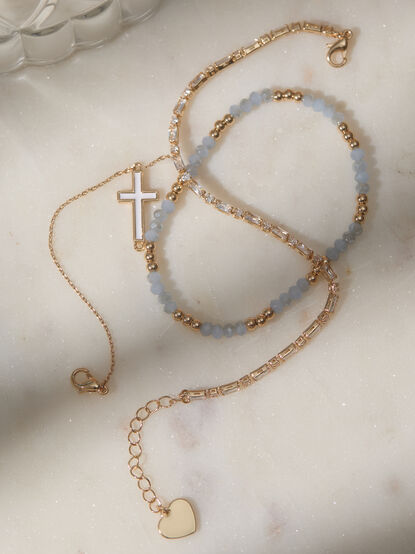 Enamel Cross Beaded Bracelet Set - TULLABEE
