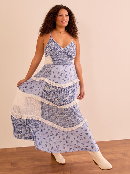 Aderny Patchwork Floral Maxi Dress - TULLABEE