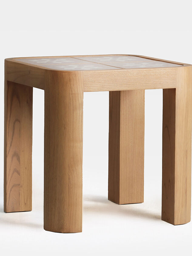 Audrey Wood Side Table Pink and Cream Detail 3 - TULLABEE