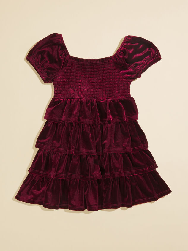Adela Tiered Velvet Toddler Dress Detail 3 - TULLABEE