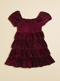 Adela Tiered Velvet Toddler Dress Detail 3 - TULLABEE