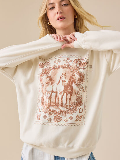 Horse Stamp Graphic Sweatshirt - TULLABEE