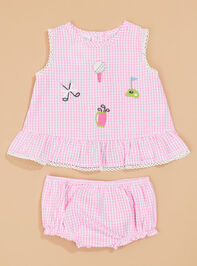 Sweetie Golf Gingham Pinafore Set by Mud Pie - TULLABEE