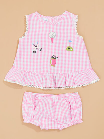 Sweetie Golf Gingham Pinafore Set by Mud Pie - TULLABEE