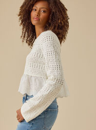 Mabel Pointelle Peplum Cardigan Detail 4 - TULLABEE