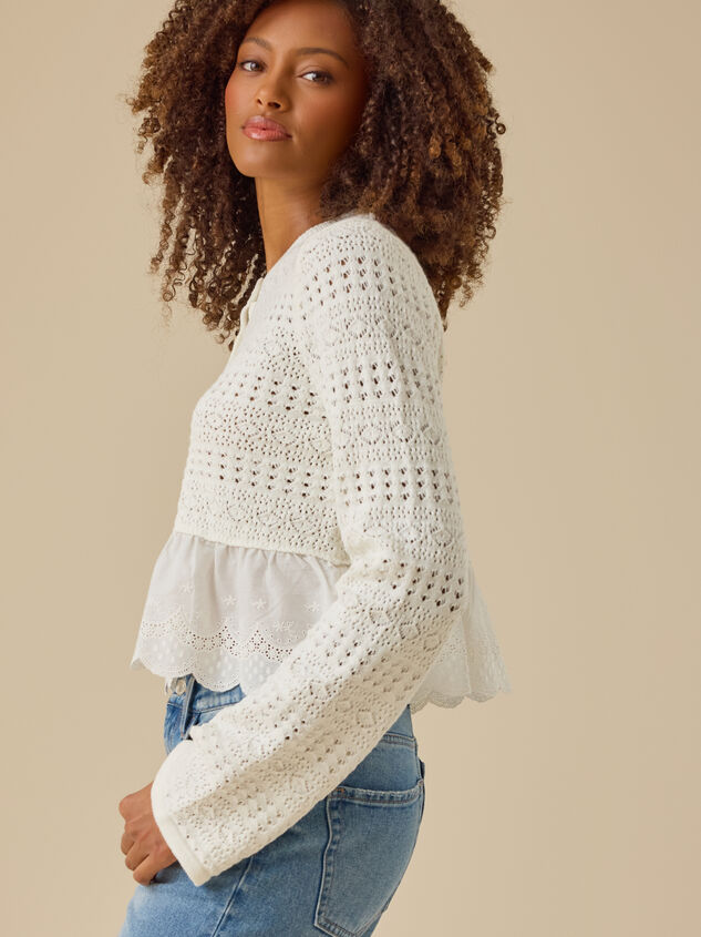 Mabel Pointelle Peplum Cardigan Detail 4 - TULLABEE