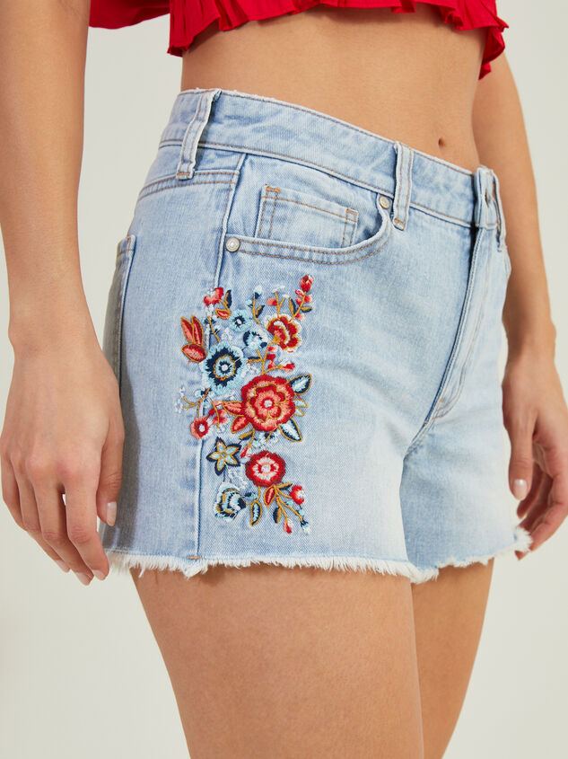 Cherise Embroidered Denim Shorts Detail 5 - TULLABEE