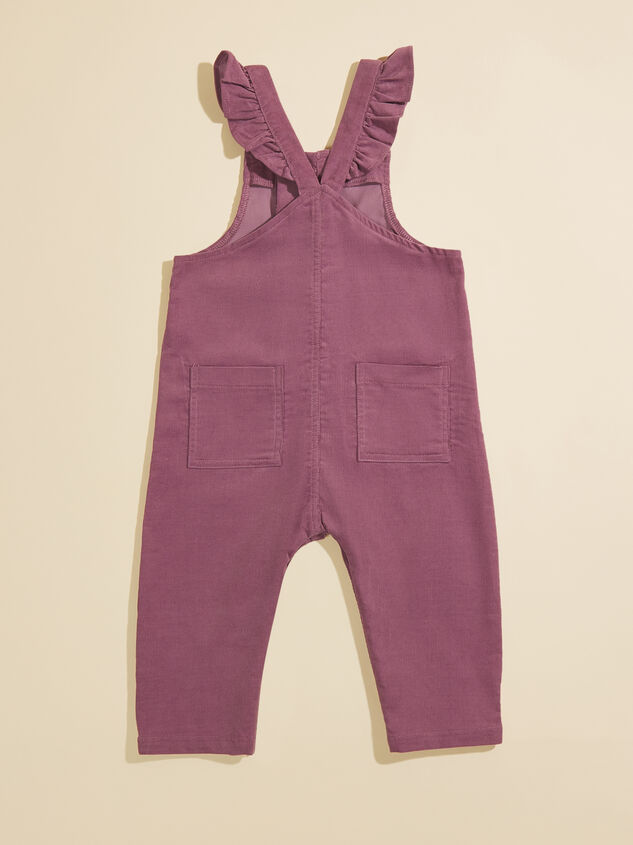 Jade Ruffle Corduroy Overalls Detail 2 - TULLABEE