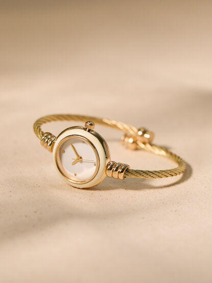 White Enamel Twisted Cuff Round Face Watch - TULLABEE