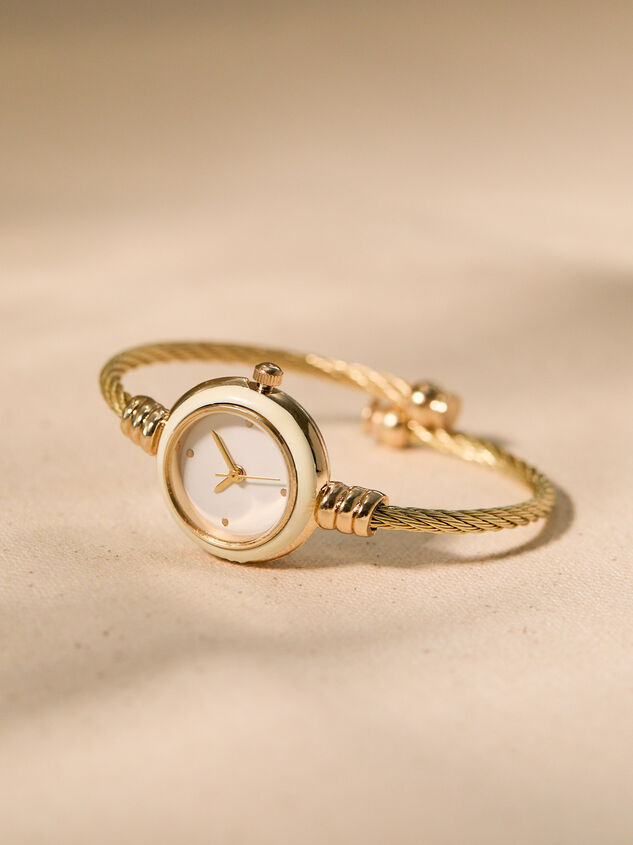 White Enamel Twisted Cuff Round Face Watch - TULLABEE