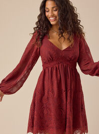 Long Sleeve Eyelet Mini Dress Detail 3 - TULLABEE