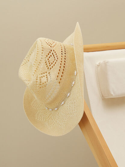 Natalie Pearl Trim Cowboy Hat - TULLABEE