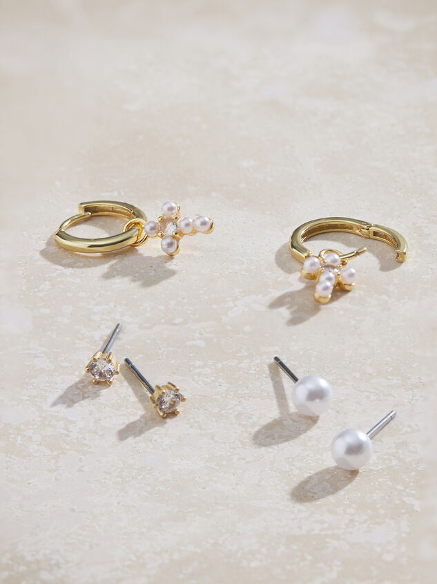 Mini Hoop Cross Pearl Earring Pack - TULLABEE