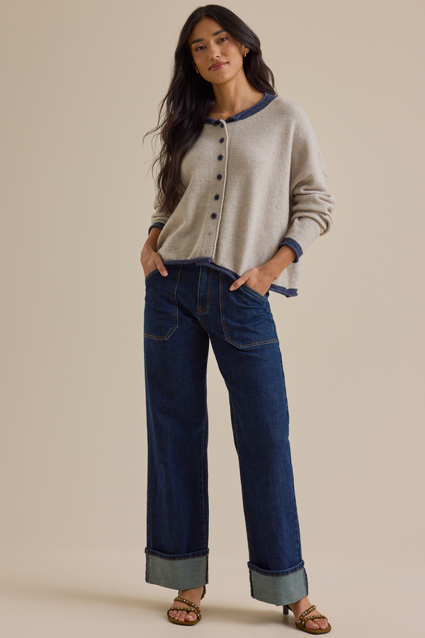 Skyla Contrast Roll Neck Cardigan Detail 3 - Altar'd State