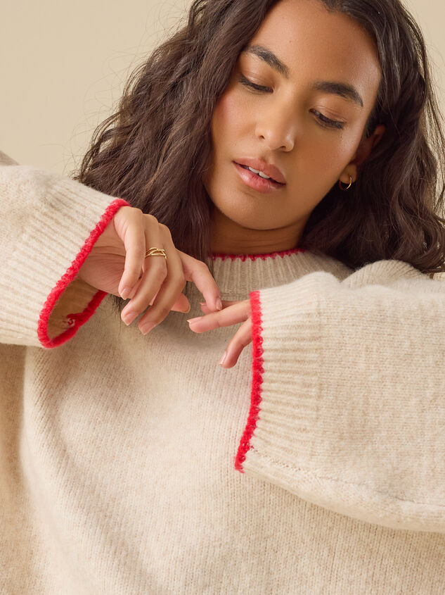 Love Contrast Trim Sweater Detail 2 - TULLABEE