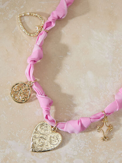 Sweetheart Fabric Knot Charm Necklace - TULLABEE