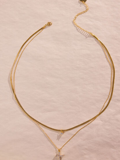 18K Gold Herringbone Cross Necklace - TULLABEE