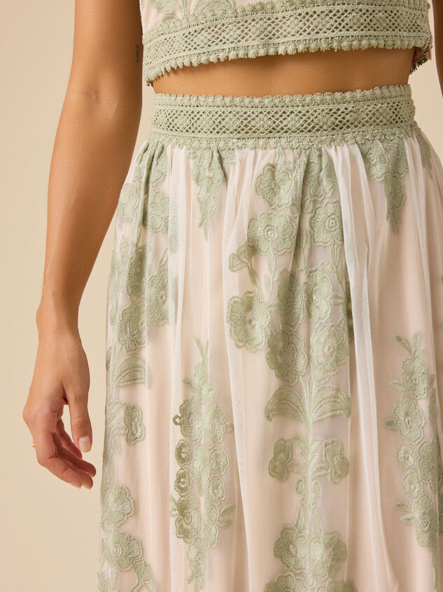 Arissa Floral Embroidered Maxi Skirt Detail 3 - TULLABEE