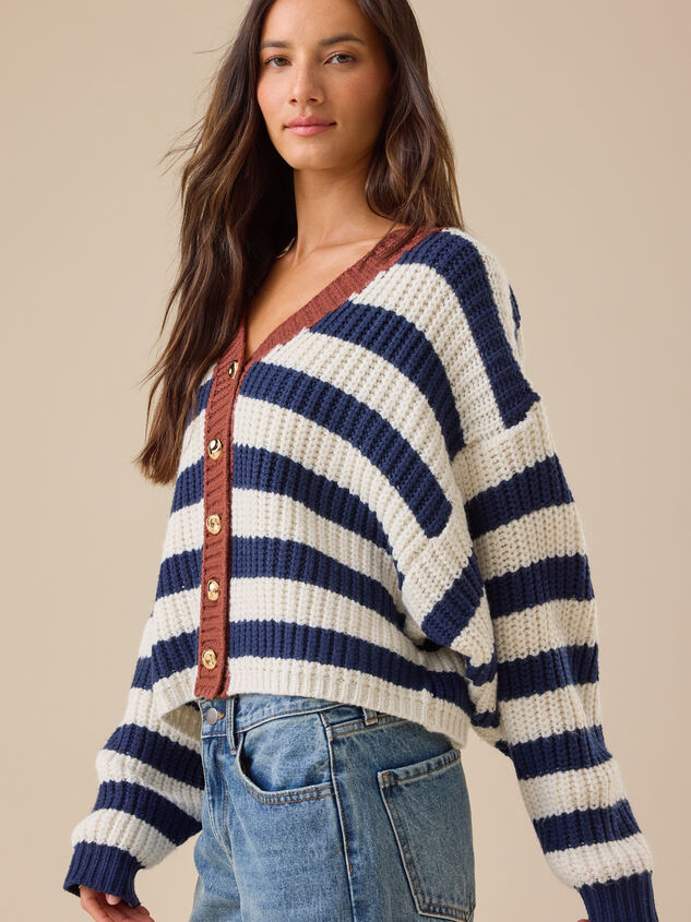 Leah Striped Cable Knit Cardigan Detail 4 - TULLABEE