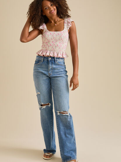 Iris Smocked Babydoll Floral Top - TULLABEE