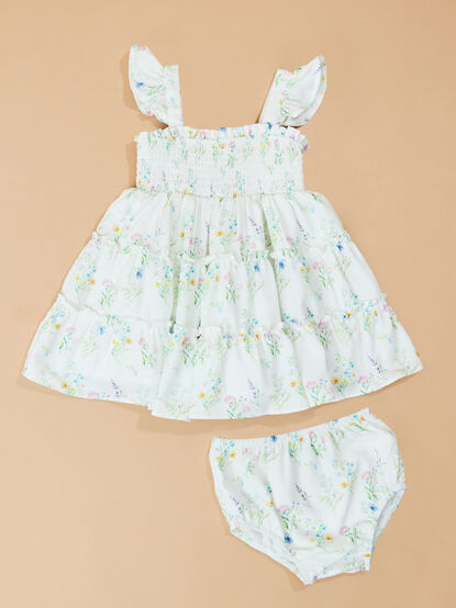 Ella May Floral Tiered Baby Dress and Bloomer Set - TULLABEE